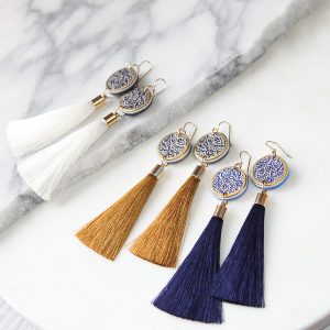 NEXT ROMANCE black coin morocco tassel art earrings gold or white tassels all