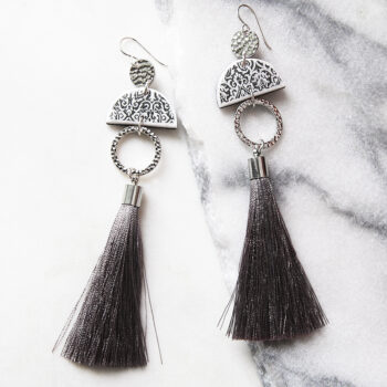 limitless luxe earring design tassels grey and silver unique jewellery long statement australian design