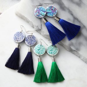 Next Romance tassel art earrings LUXE tassel art range painterly hearts handcrafted design