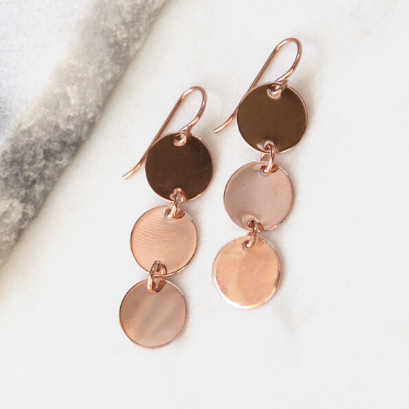 rose gold coin earrings 3 coin stack next romance jewellery australia handmade unique