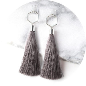 dark grey hex tassel earrings dangley australia unique funky jewellery
