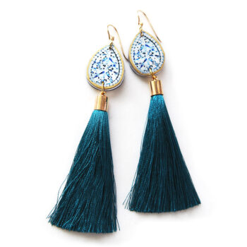 diamond tassel art earring peacock teal blue long NEXT ROMANCE jewellery vicki leigh lee