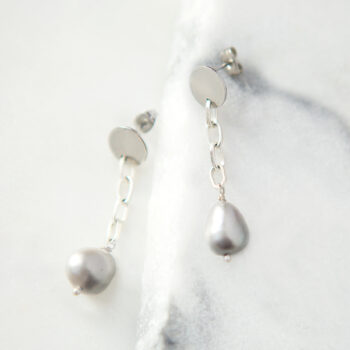 grey baroque pearl chain dangley earrings made in australia silver by next romance jewellery melbourne unique modern wedding gift