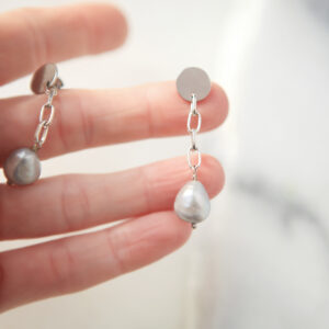 grey baroque pearl chain dangley earrings made in australia silver by next romance jewellery melbourne unique modern wedding gift