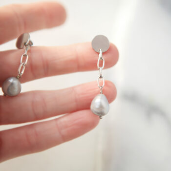 grey baroque pearl chain dangley earrings made in australia silver by next romance jewellery melbourne unique modern wedding gift