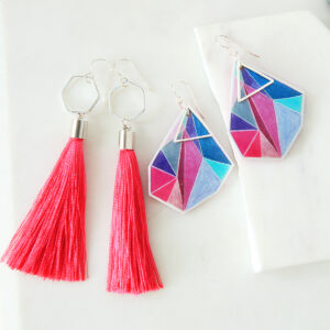 hot pink tassel earrings hexagon geo sterling silver hooks long new next romance jewellery australian fashion design