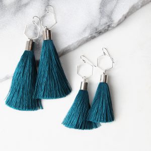 tassel earrings hexagon silver or gold Next Romance jewellery australia