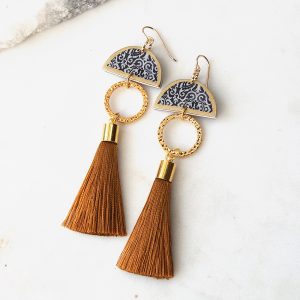 limitless luxe lonely half moon tassel art earring gold silky short NEXT ROMANCE jewelery