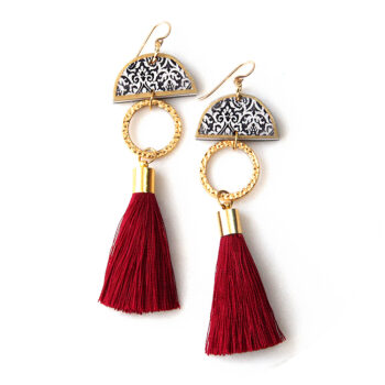 limitless luxe lonely half moon tassel art earring gold silky short NEXT ROMANCE red burgundy