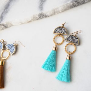 limitless luxe lonely half moon tassel art earring teal short NEXT ROMANCE