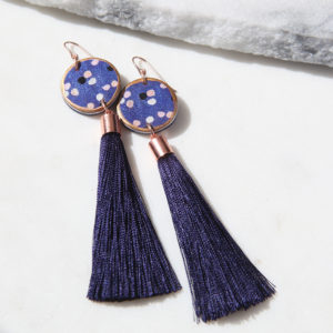 navy polkadot tassel art earrings NEXT ROMANCE jewellery vicki leigh Australian designer