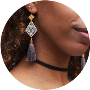 LIMITLESS LUXE ‘Zakaria’ diamond tassel tile art earrings next romance handmade melbourne