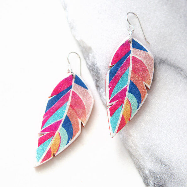 feather boho graphic art earrings sterling silver funky unique jewellery australian made