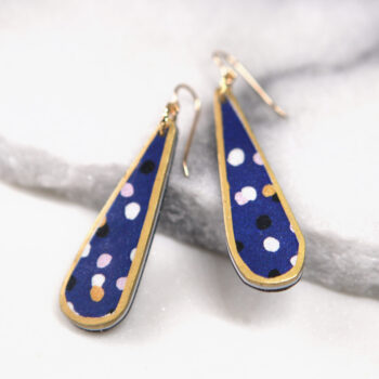 CYGNUS navy long drop earrings GOLD TRIM next romance DEVOI collab Melbourne
