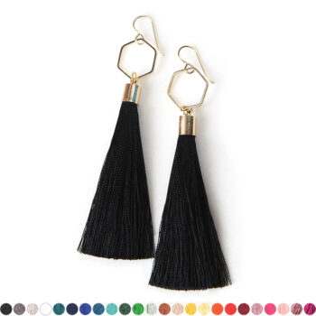 black gold tassel earrings hexagon NEXT ROMANCE