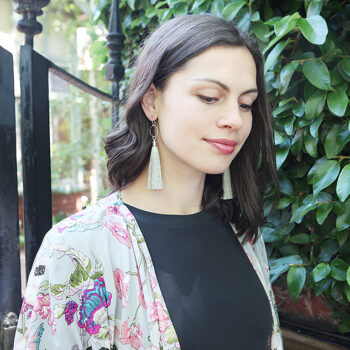 pale grey green tassel hexagon earrings new unique NEXT ROMANCE jewellery