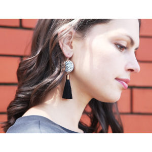 polka dot black white tassel earrings rose gold short NEXT ROMANCE jewels