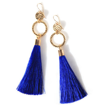 Royal blue double hammered tassel earrings by next romance jewellery melbourne