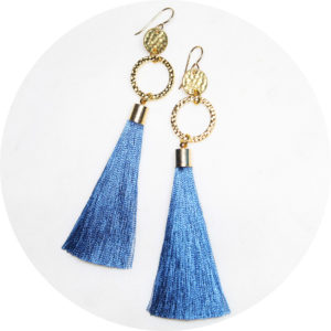 double twice hammered tassel gold blue earrings australia next romance jewellery