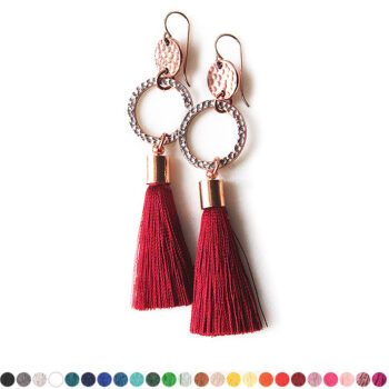 rose gold copper hammered coin tassel earrings etch choose colour
