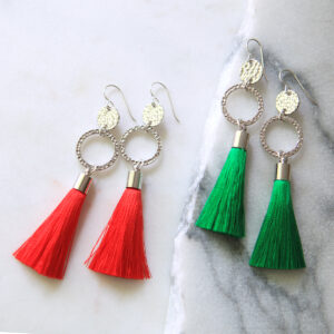 tassel earrings silver red green twice hammered celebrity statement earrings New next romance australia