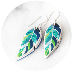 unique earrings feather leaf navy green crop next romance jewellery