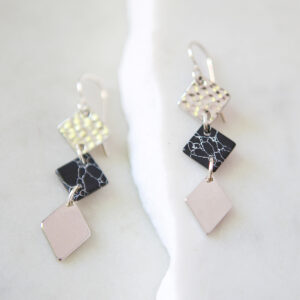 3 TIER marble square geometric earrings - silver geo project new by next romance jewellery made in australia