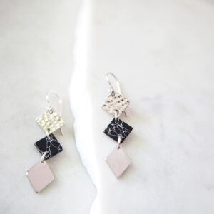 3 TIER marble square geometric earrings - silver geo project new by next romance jewellery made in australia