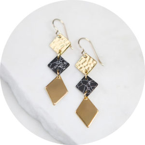 3 tier gold diamond modern classic earrings stylish long marble NEXT ROMANCE jewels