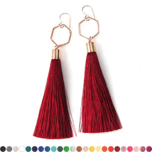 burgundy rose gold tassel earrings hexagon NEXT ROMANCE