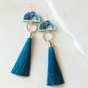 long peacock tassel monstera leaf tropical earrings silver new next romance jewellery australian made