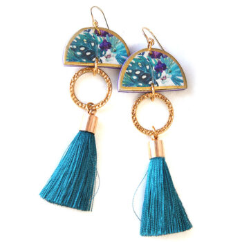 tropical teal polly tassel dancer GOLD earrings NEXT ROMANCE jewellery AUSTRALIA