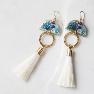 white tassel tropical earrings dancer art tile NEXT ROMANCE jewellery fun australia xmas gift wife