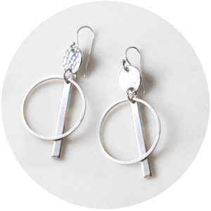 large disk and bar earrings with hammered coin top NEXT ROMANCE fine funky jewellery.JPG