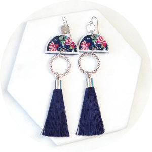Devoi tassel dancer earrings AW18 querencia collaboration blue burgundy silver floral
