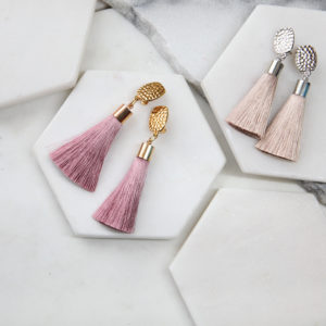 pink latte stud clipon tassel earrings