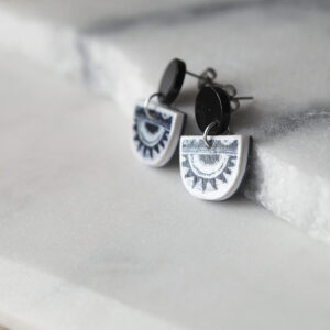 half moon circle sun silver black stud earrings Next Romance Jewellery black