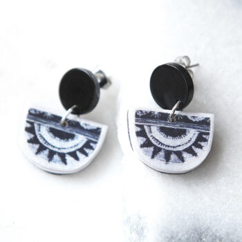 half moon circle sun silver black stud earrings Next Romance Jewellery black