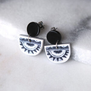 half moon circle sun silver black stud earrings Next Romance Jewellery black