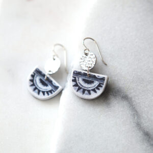 half moon circle sun silver black stud earrings Next Romance Jewellery black