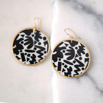 dot and ziggy big coin earrings statement mono gold and black art tile Next romance jewellery australian made