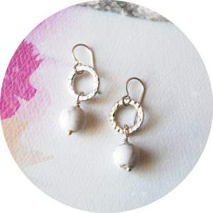 Marble Pearl Hammered ring drop earrings - gold silver rose gold