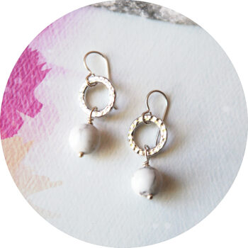 Marble Pearl Hammered ring drop earrings - gold silver rose gold