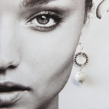 Marble Pearl Hammered ring drop earrings - gold silver rose gold