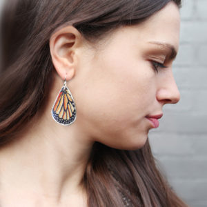 crop silver butterfly wing on julz model pink butterfly art unique earrings teardrop orange next romance jewellery australia