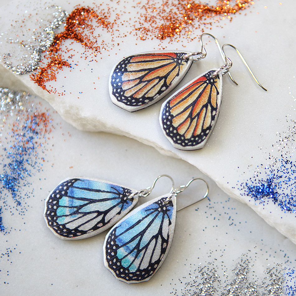 Monarch Butterfly Earrings | Silk and brass | Nature inspired gift | Pretty  gift under 20