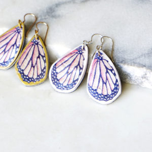 butterfly art unique earrings teardrop orange next romance jewellery australia
