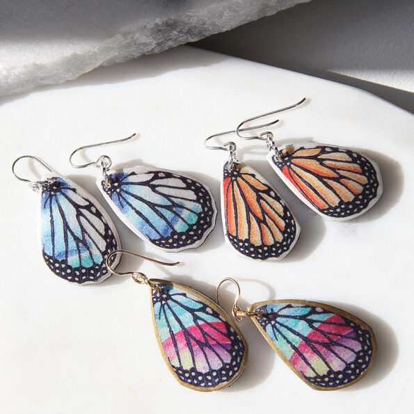 unique butterfly wing earrings NEW next romance jewellery vicki leigh Finders Keepers Big Design Market handmade australian design art polymer resin funky eclectic watercolour