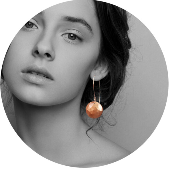 copper mica faceted coin long drop unique earrings next romance jewellery australia