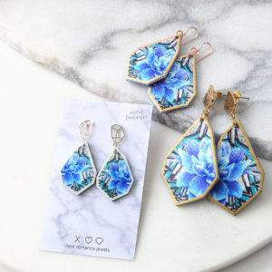 blue graffiti rose art geo earrings next romance designer australia